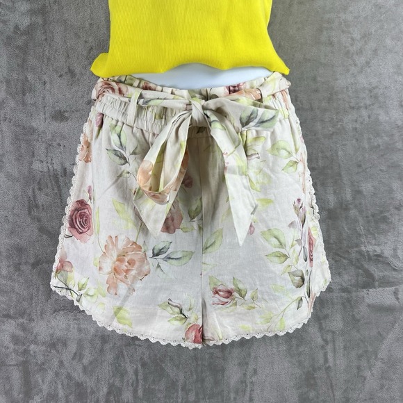 Caroline‎ Constas Floral Linen Crochet Belted Short Women's Small - Picture 1 of 7